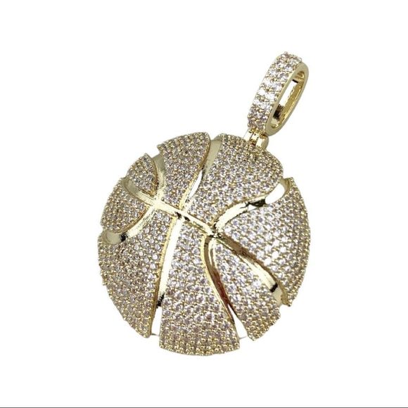 18k Gold Filled Cubic Zirconia Basketball Charms PendantSports Jewelry